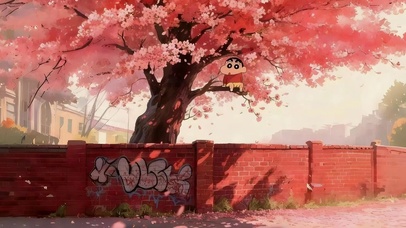 樱花树上的小新