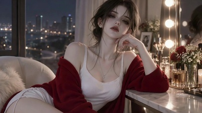 夜色窗边慵懒气质美女