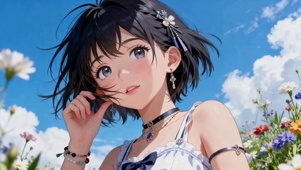 晴空花海的短发二次元美少女