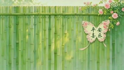 清新护眼竹墙花影