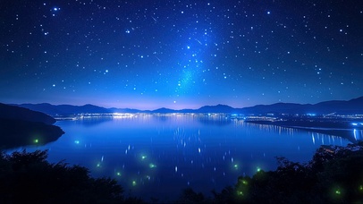 梦幻星夜城市湖畔夜景
