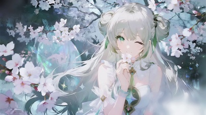 樱花树下俏皮少女
