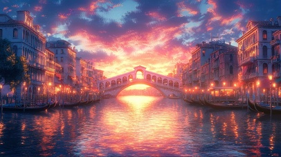 梦幻晚霞海上小镇