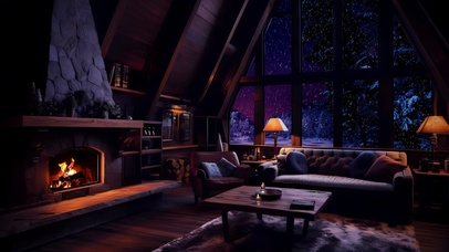 舒适雪夜小屋