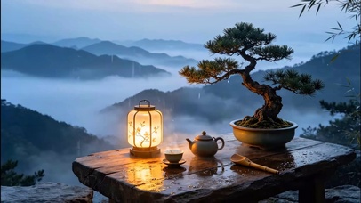 国风云雾雨景盆栽