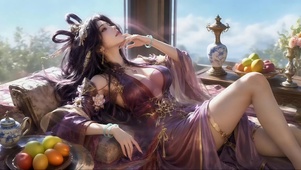 床榻上小憩的修仙紫衣美女