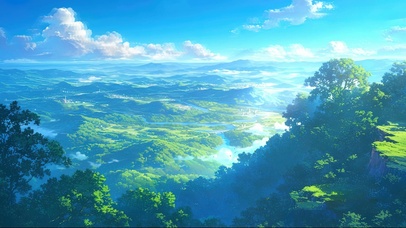 俯瞰清新绿色连绵山脉