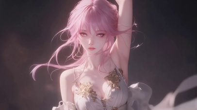 高冷性感粉色长发治愈美女