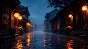 下雨中的古镇