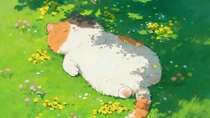 草坪打盹儿小猫