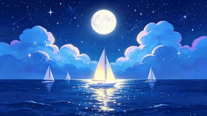 月夜星空蓝海帆船浪漫夜景