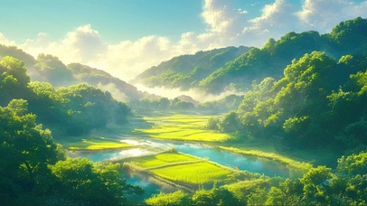 清新绿色山林水田