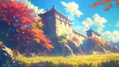 蓝天秋日角楼遗迹