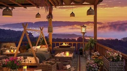 傍晚山间雨天别墅木屋