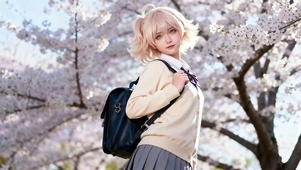 校园女孩美女校服cos樱花树