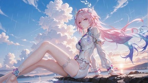 海畔甜美粉毛少女昔涟