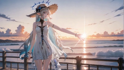 海边栈道迎接日落