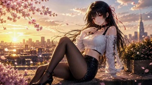 日落樱花天台的二次元美少女