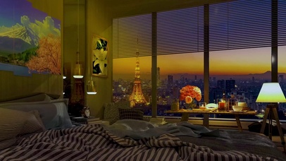 4K傍晚的城市房间