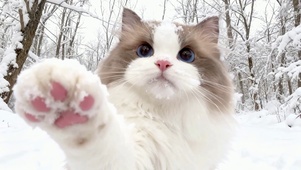 雪地萌猫伸手打招呼