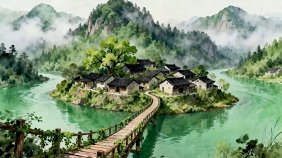 古风树木河流