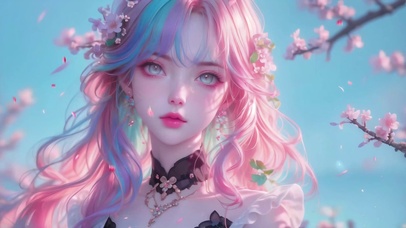 清纯治愈粉色长发美女