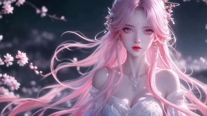 性感气质高冷粉色长发古风美女