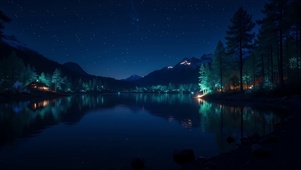 森林湖畔星夜