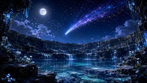 梦幻月夜星空蓝水晶瀑布