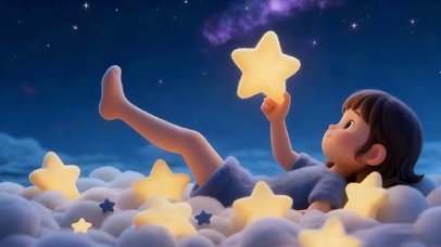 云朵上女孩摘星星