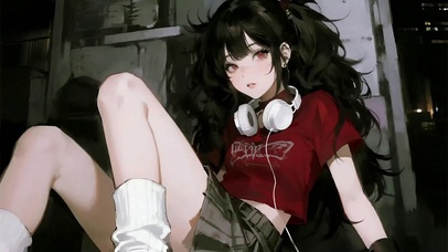 动漫潮流少女插画耳机