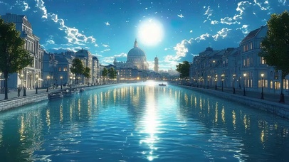 城市夜晚河岸建筑风景