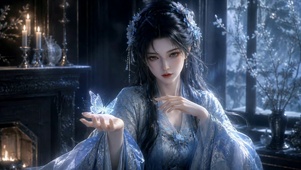 古风清冷美女掌中发光蝴蝶