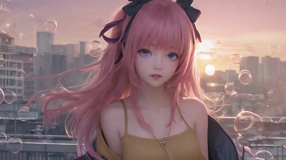 晚霞夕阳可爱女孩