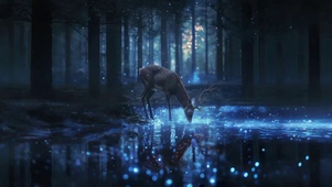 夜晚林深 小鹿饮水