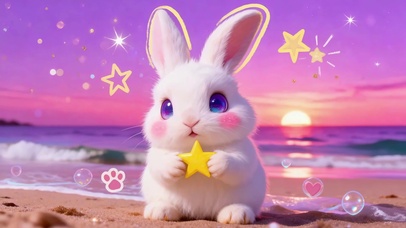 粉紫海边的星星兔