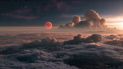 天空云海星球落日