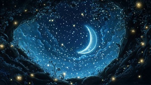 夜晚树洞萤火唯美星空