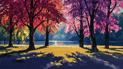 樱花枫叶湖畔绿地公园