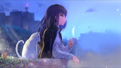 冬季咖啡少女和猫