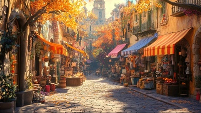 秋日小镇商店集市