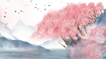 中国风樱花美景水墨视频背景