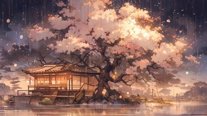 4K 花开树下房屋