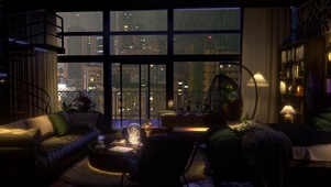治愈雨夜城市公寓房间