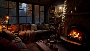 森林雨夜小屋
