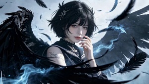 暗黑黑翼蓝焰美少女