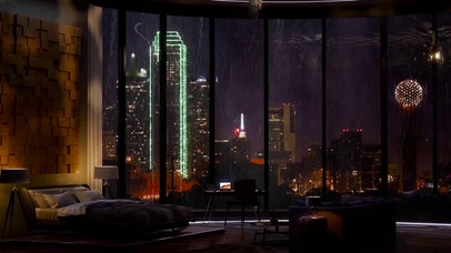 都市房间夜景窗外大雨