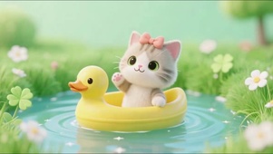 可爱的小黄鸭猫咪