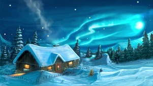 极光雪夜小屋