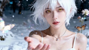 雪中白发金瞳美少女